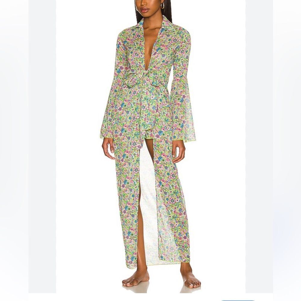 Revolve x. Lovers + Friends Floral Long Sleeve Tie-Waist Robe - Green and Pink